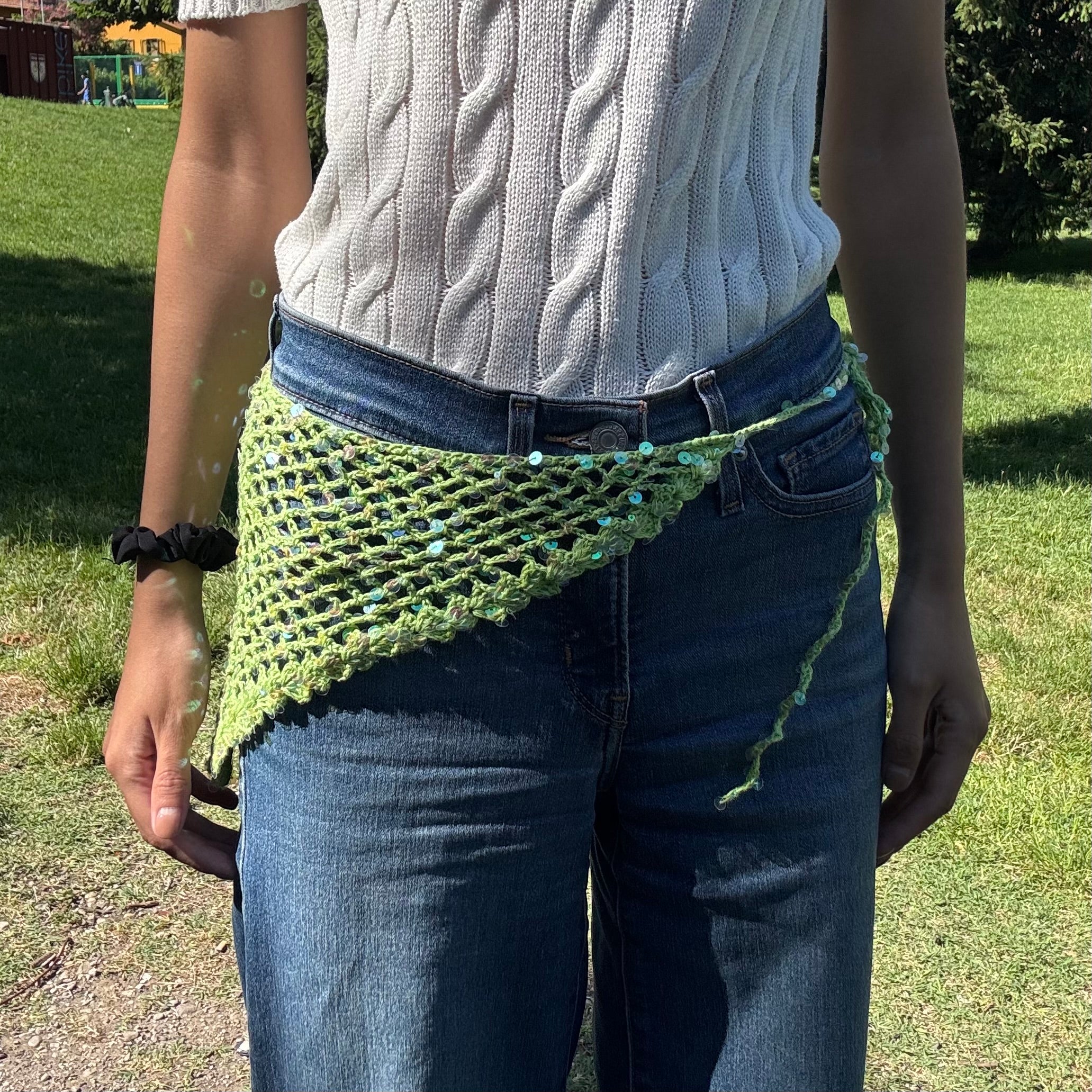 Crochet triangle headscarf with glitters| bandana