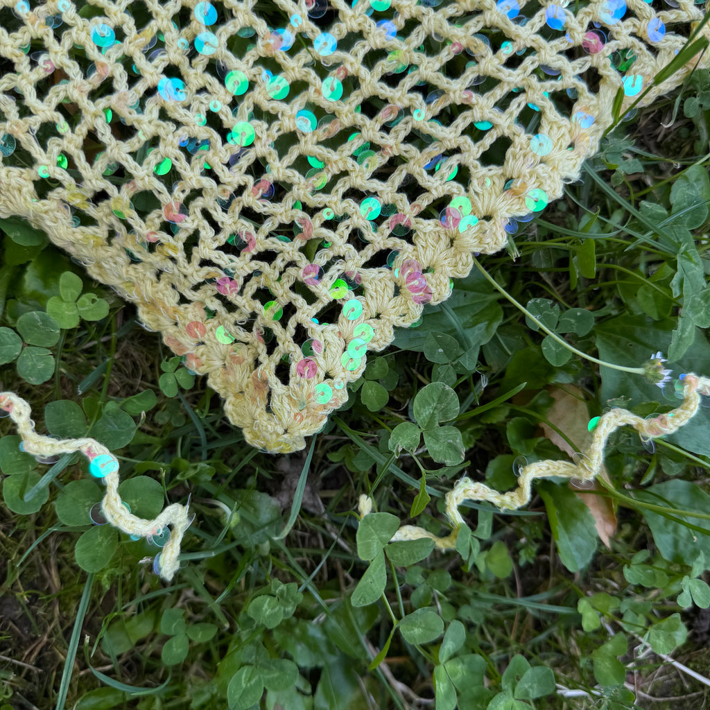 Crochet triangle headscarf with glitters| bandana