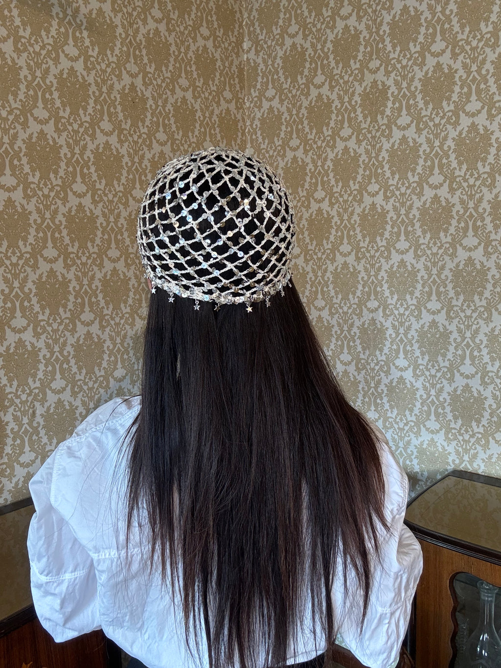 Crochet mesh hat with mini stars