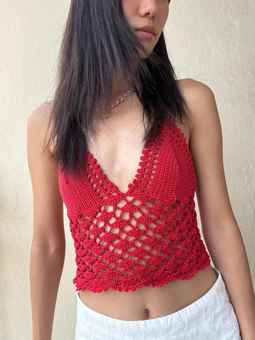 Custom crochet set: top+hat+necklace