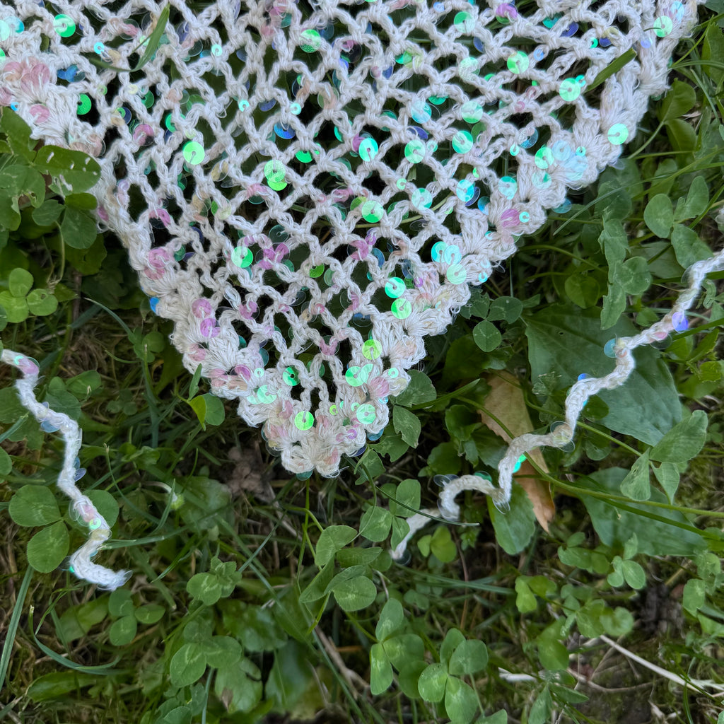 Crochet triangle headscarf with glitters| bandana
