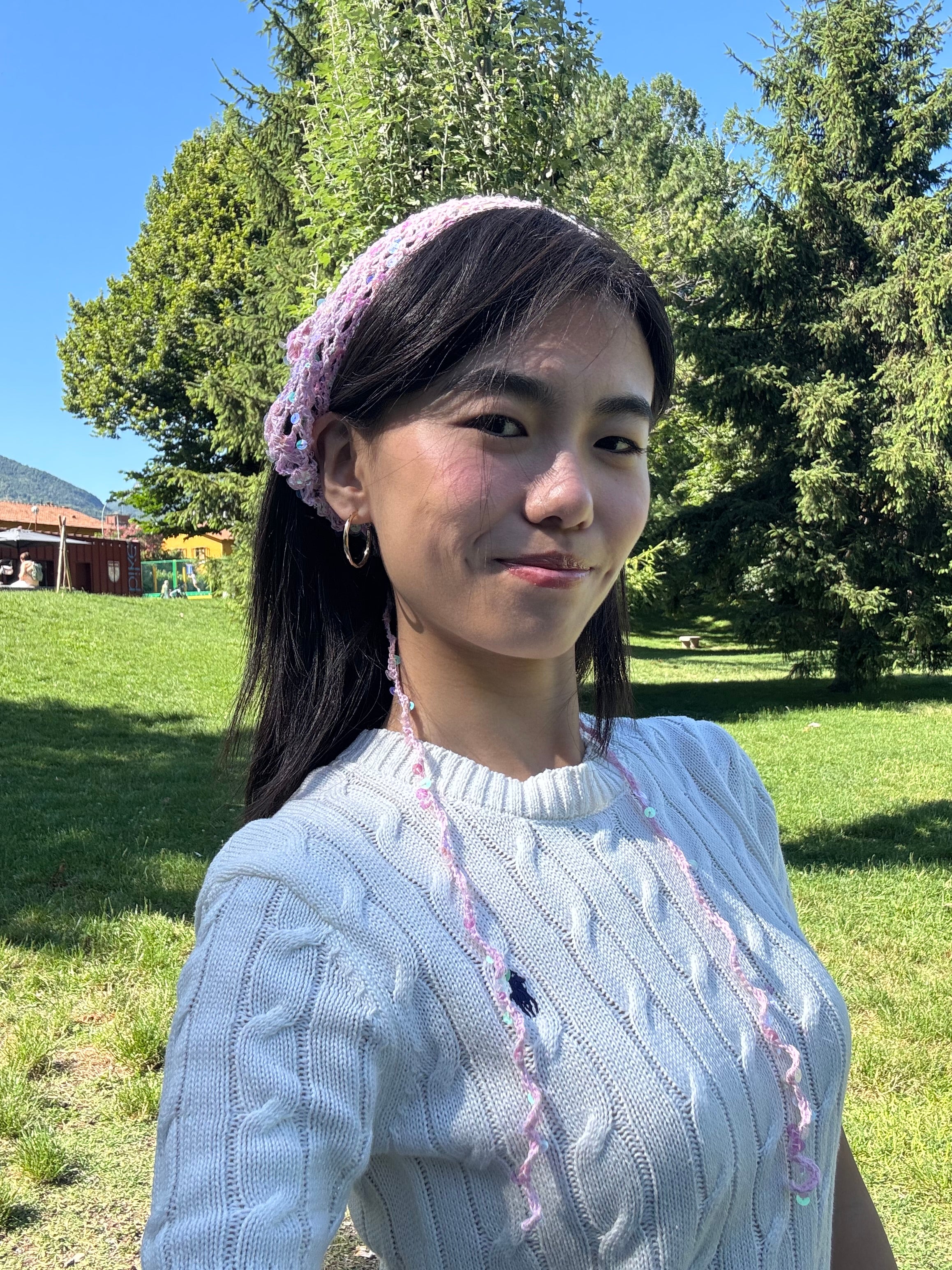 Crochet triangle headscarf with glitters| bandana