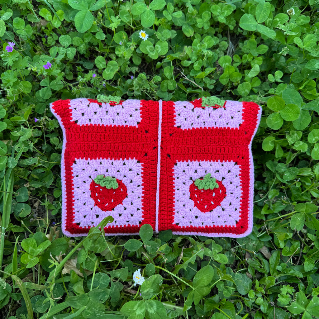 Handmade crochet book pouch| strawberry pattern