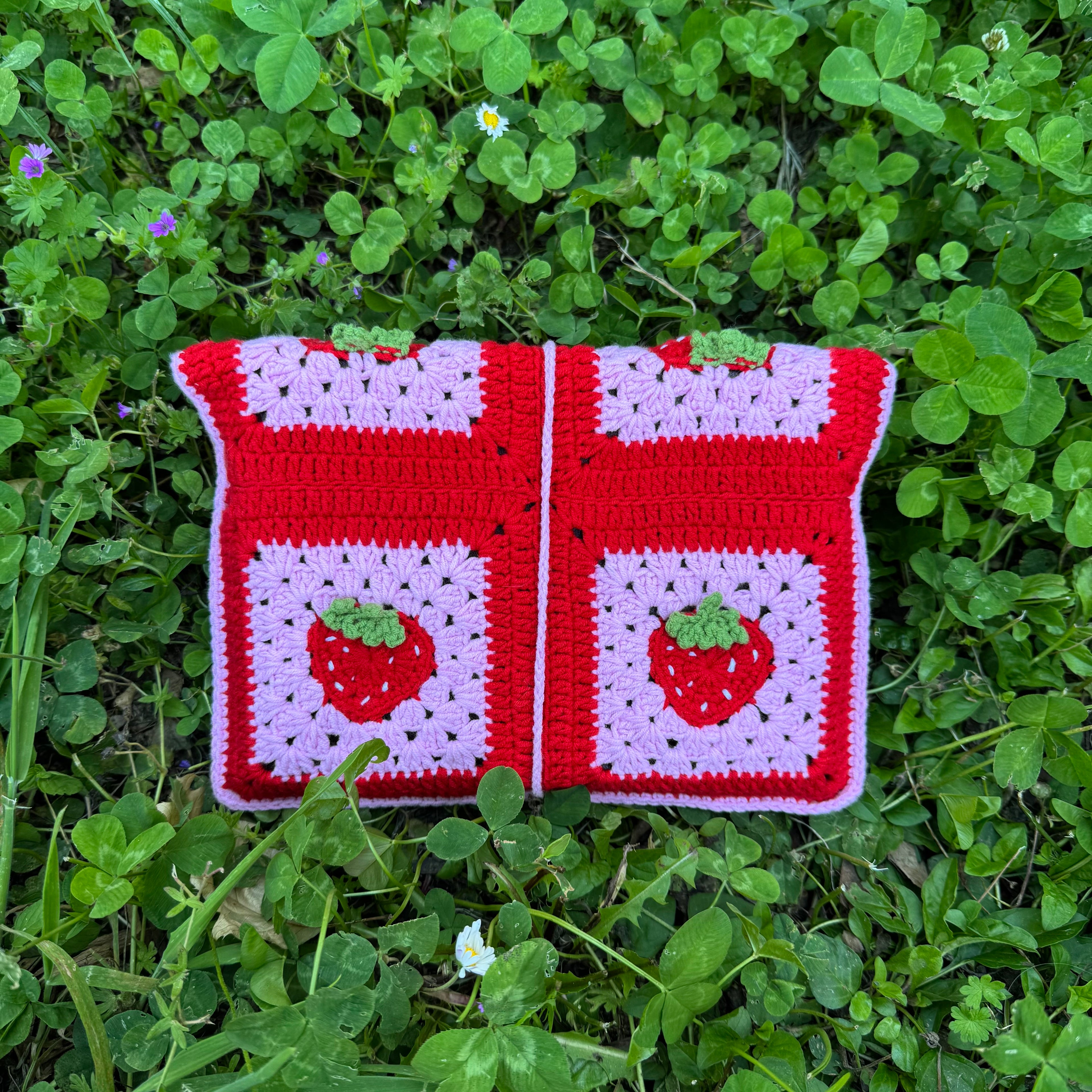 Handmade crochet book pouch| strawberry pattern