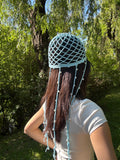 Crochet mesh hat with pearls