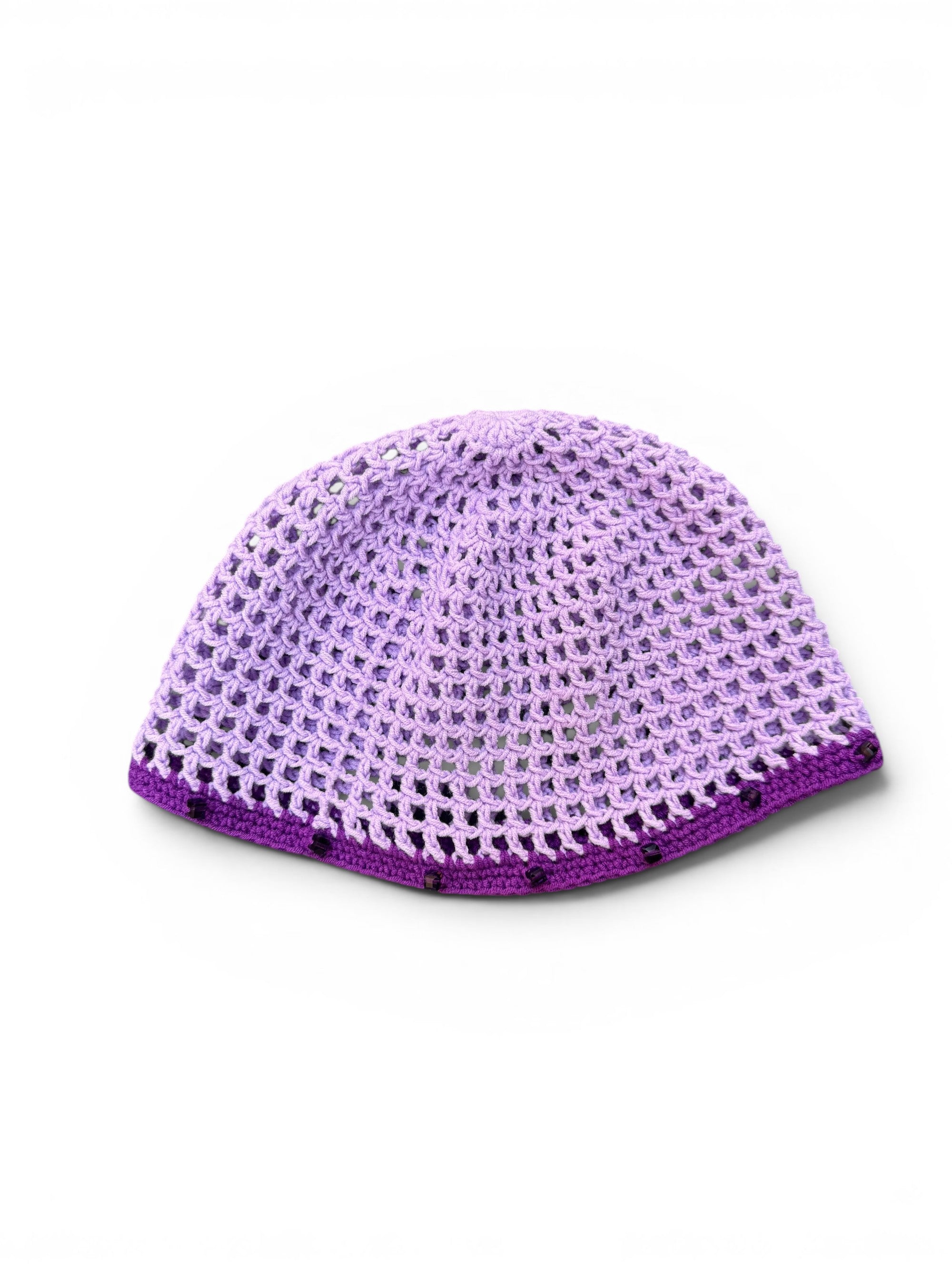 Crochet purple mesh hat with crystals