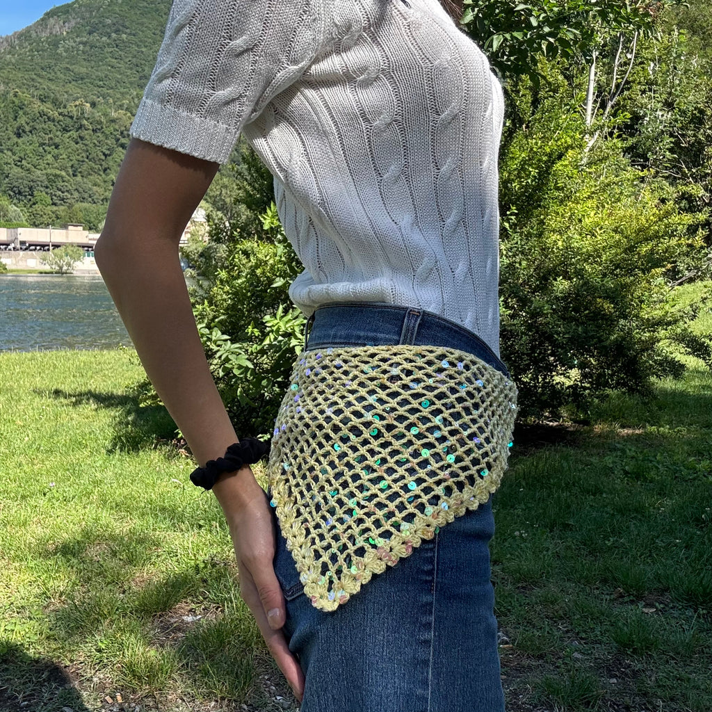 Crochet triangle headscarf with glitters| bandana