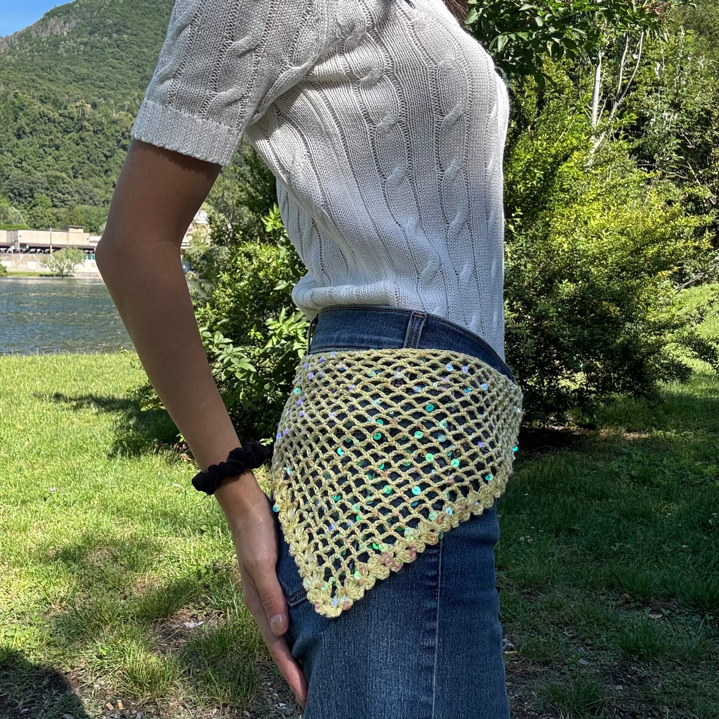 Crochet triangle headscarf with glitters| bandana