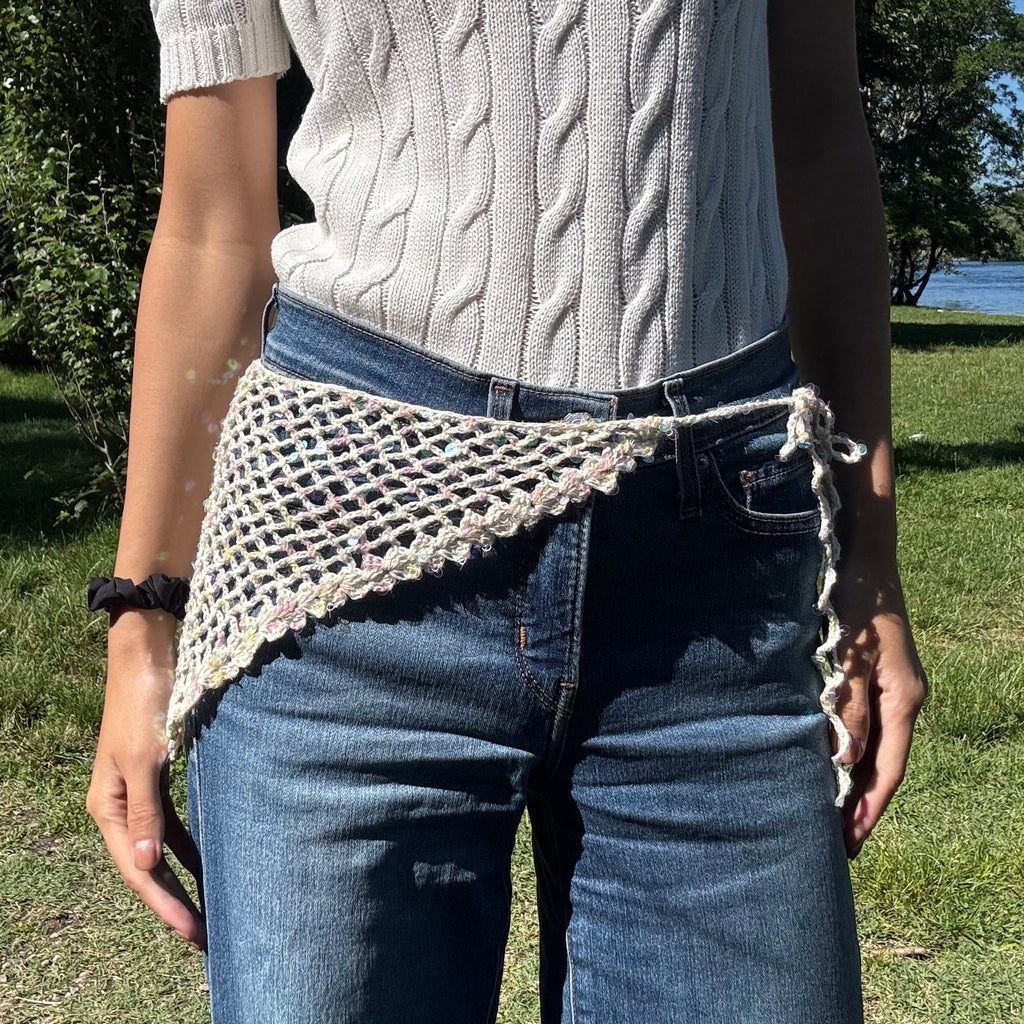 Crochet triangle headscarf with glitters| bandana