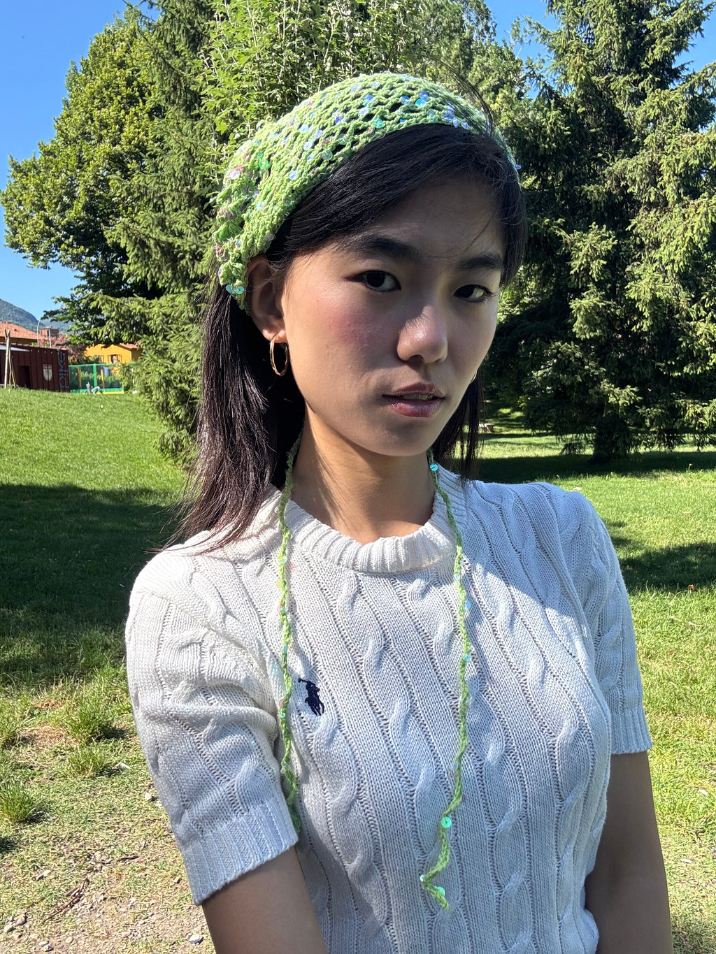 Crochet triangle headscarf with glitters| bandana