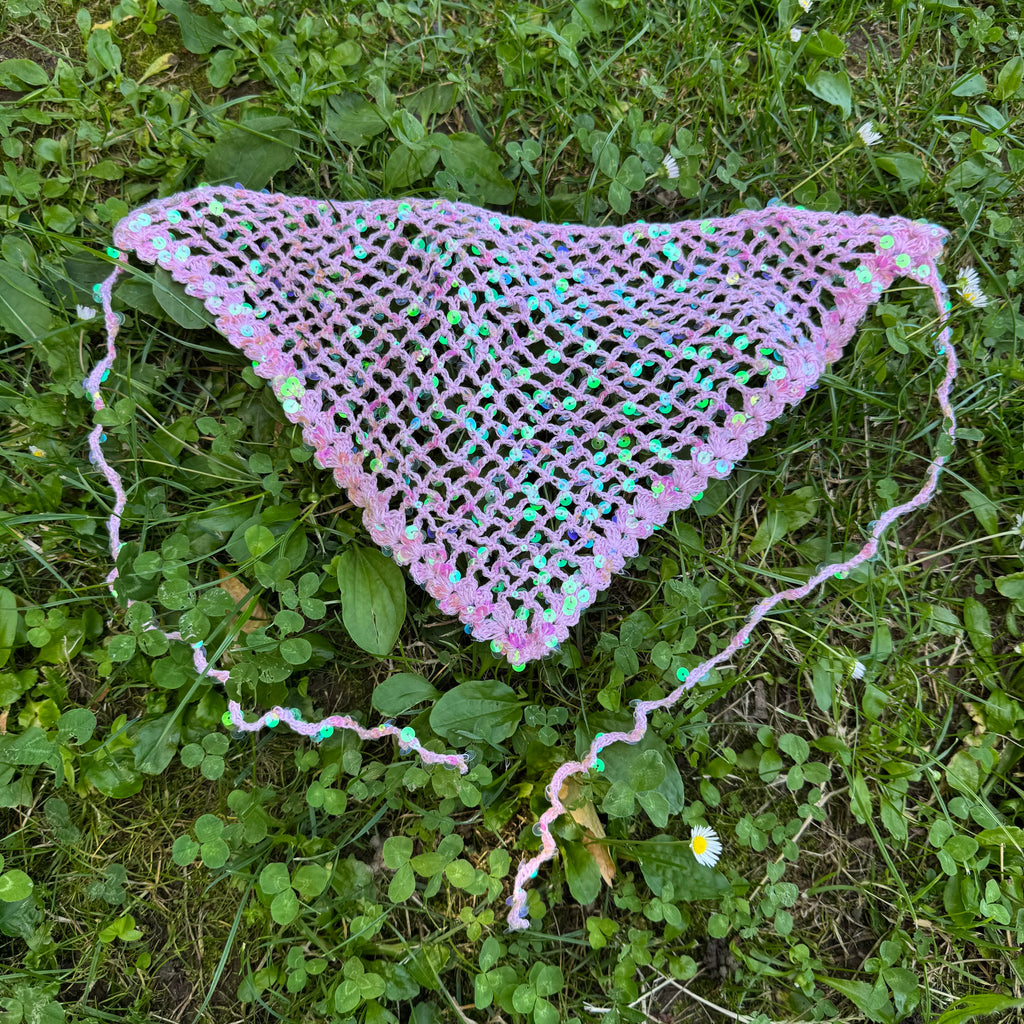 Crochet triangle headscarf with glitters| bandana