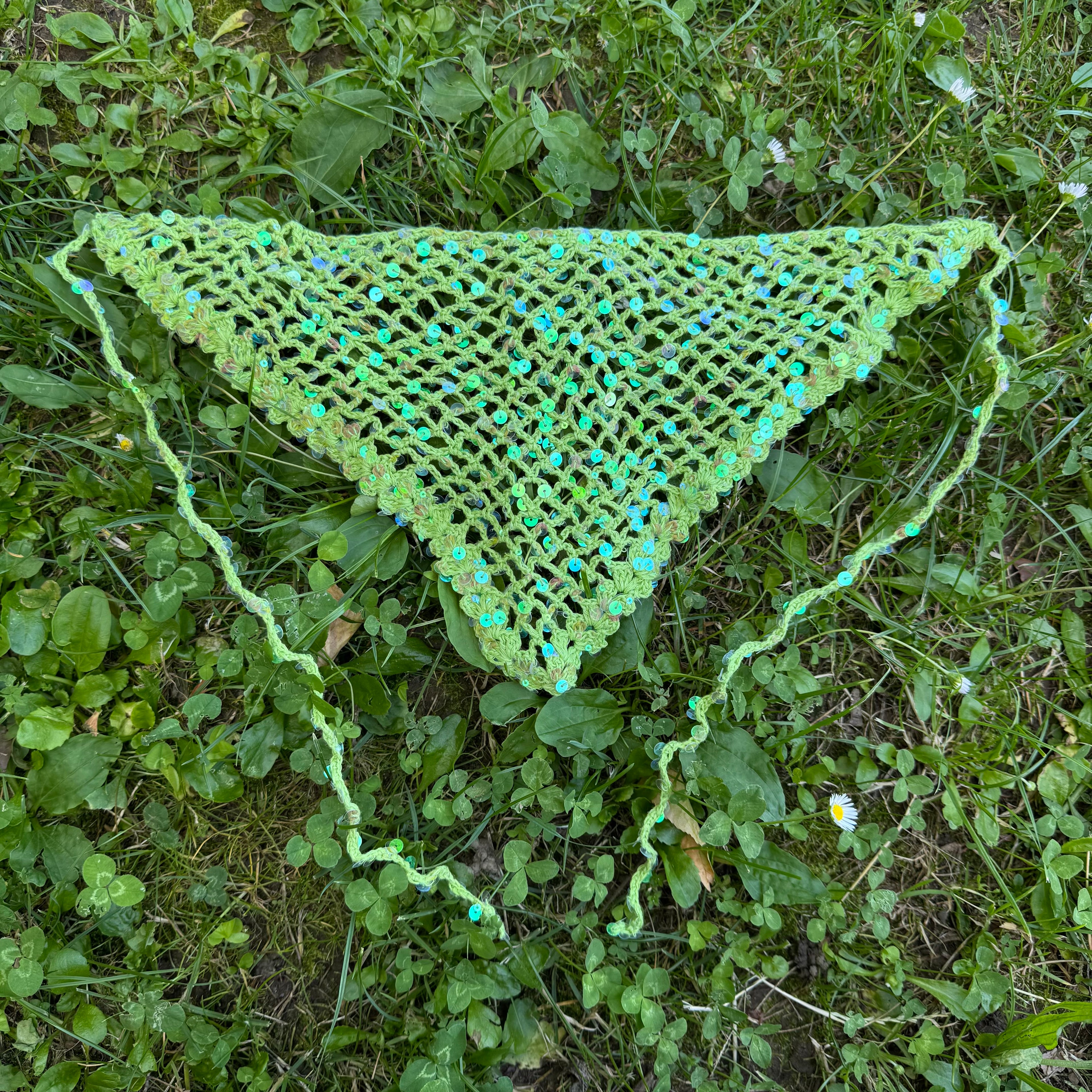 Crochet triangle headscarf with glitters| bandana