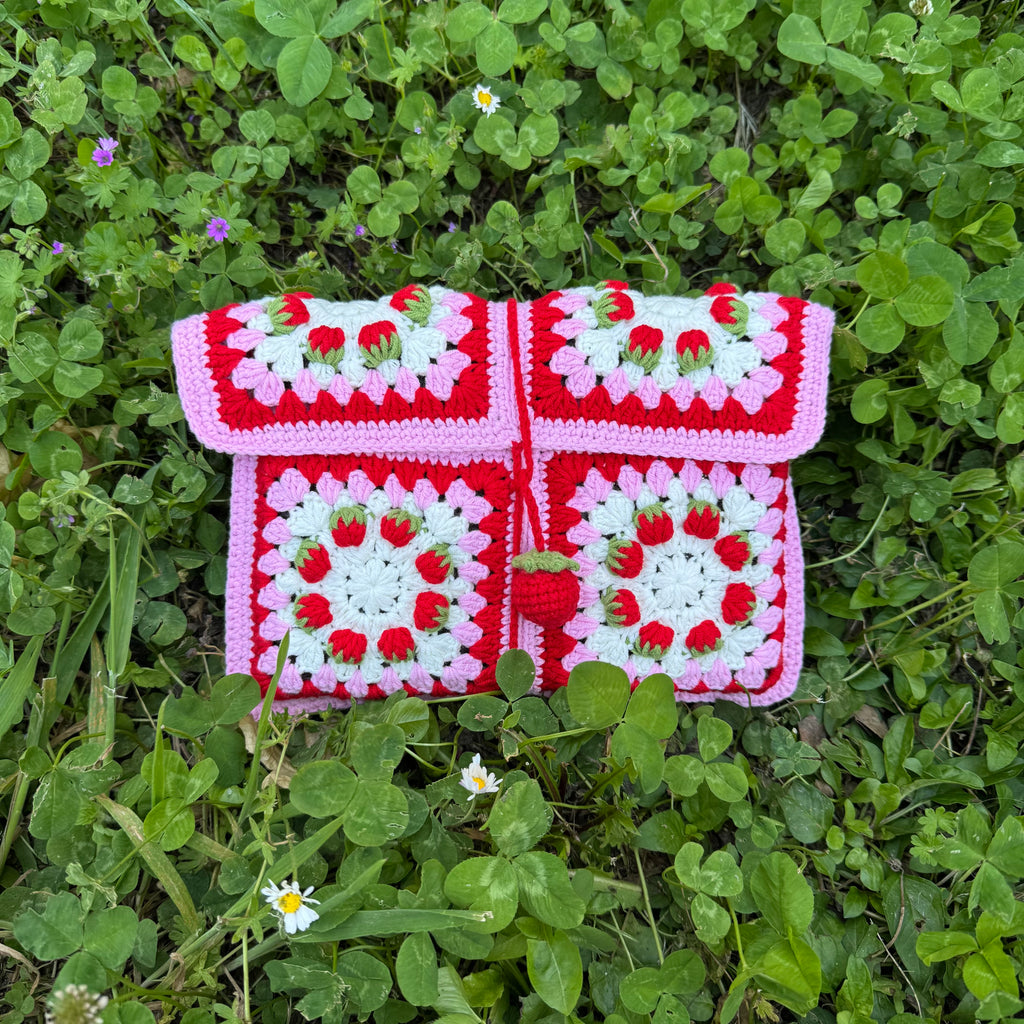 Handmade crochet book pouch| Strawberry pattern