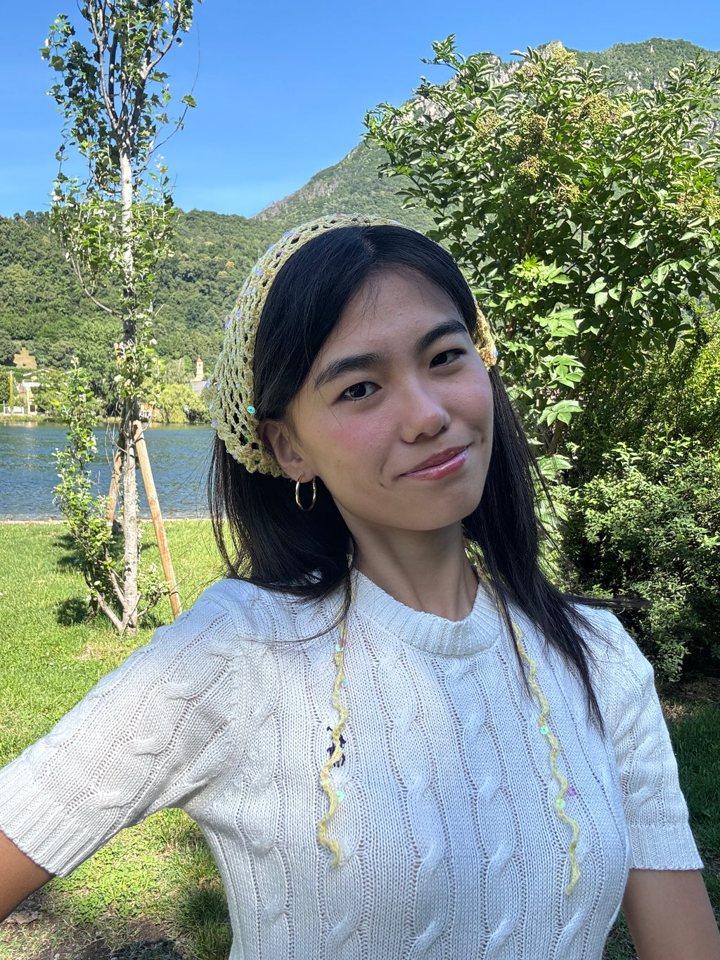 Crochet triangle headscarf with glitters| bandana