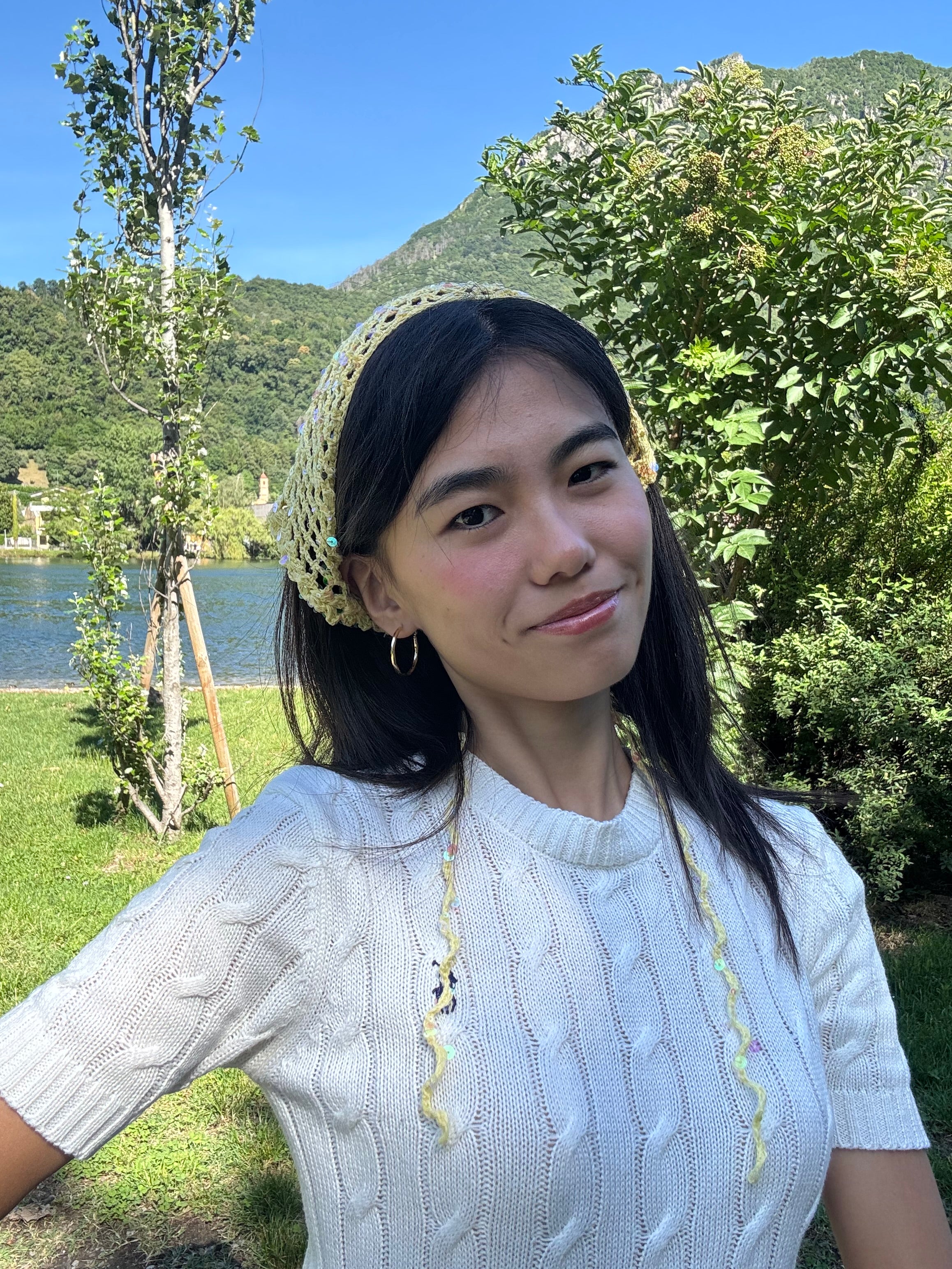 Crochet triangle headscarf with glitters| bandana