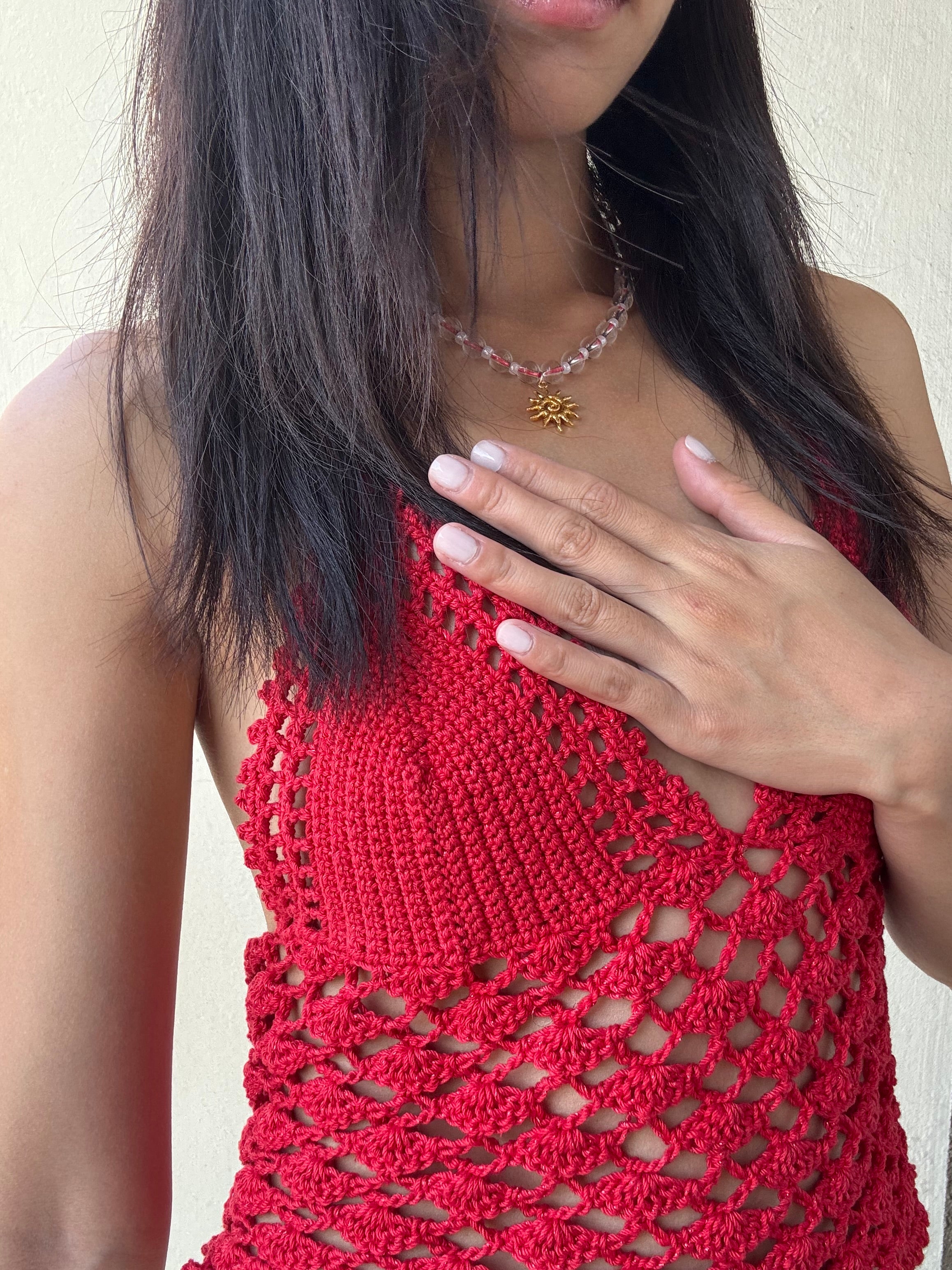 Custom crochet set: top+hat+necklace