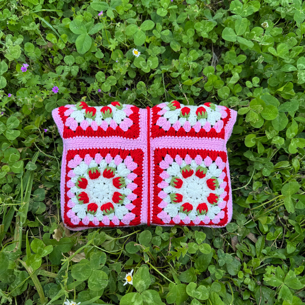 Handmade crochet book pouch| Strawberry pattern