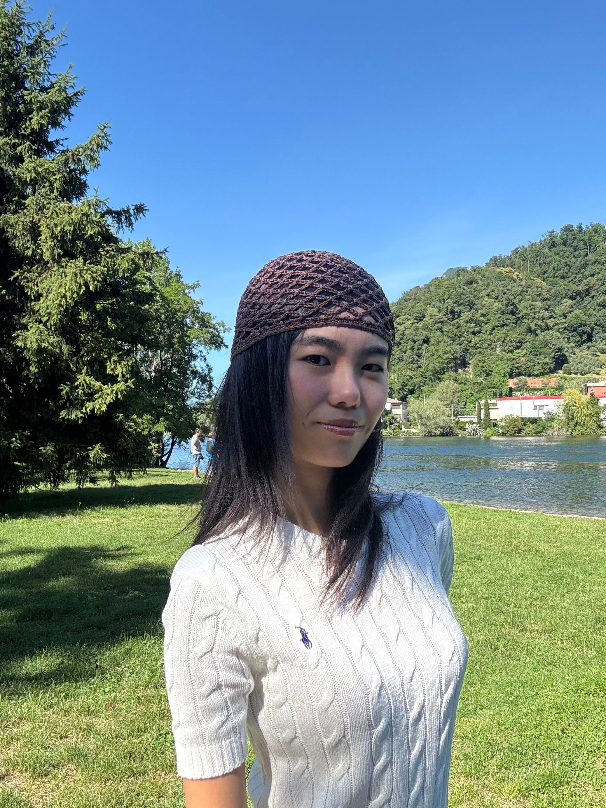 Crochet chocolate sequin mesh hat