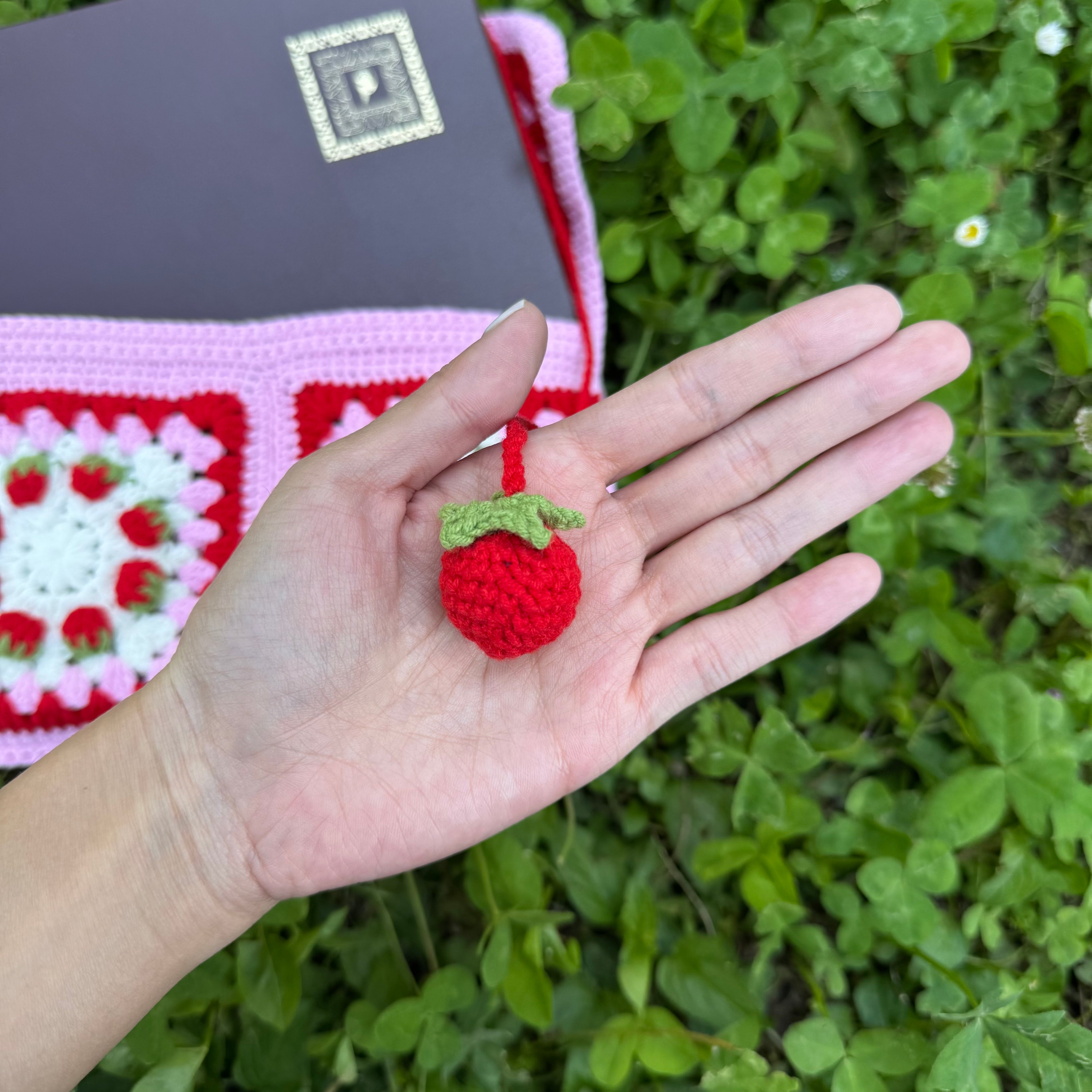 Handmade crochet book pouch| Strawberry pattern