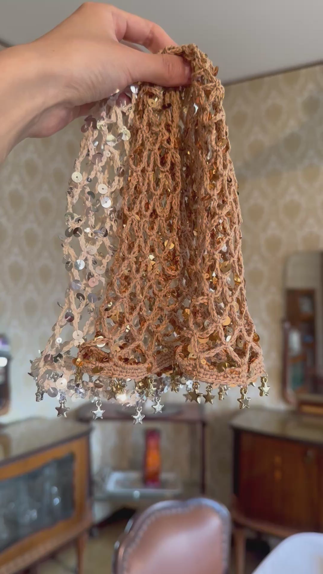 Crochet mesh hat with mini stars