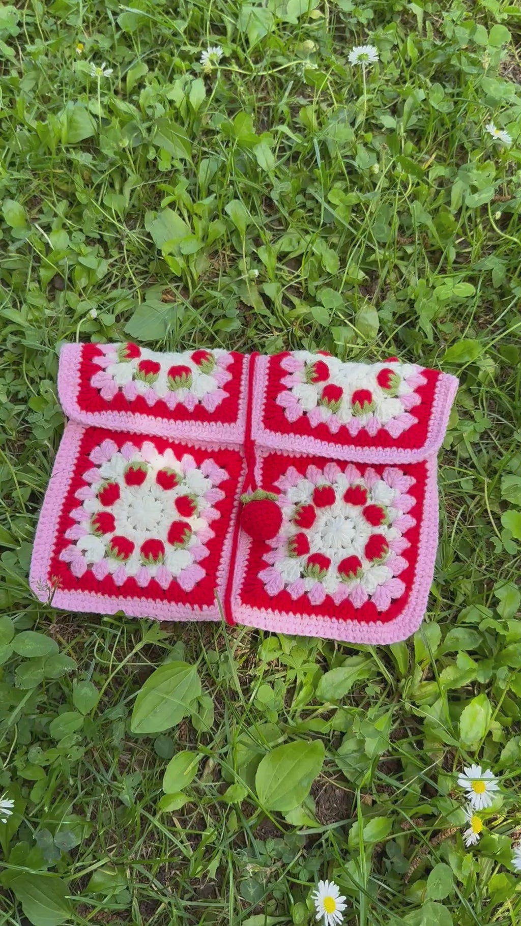 Handmade crochet book pouch| Strawberry pattern